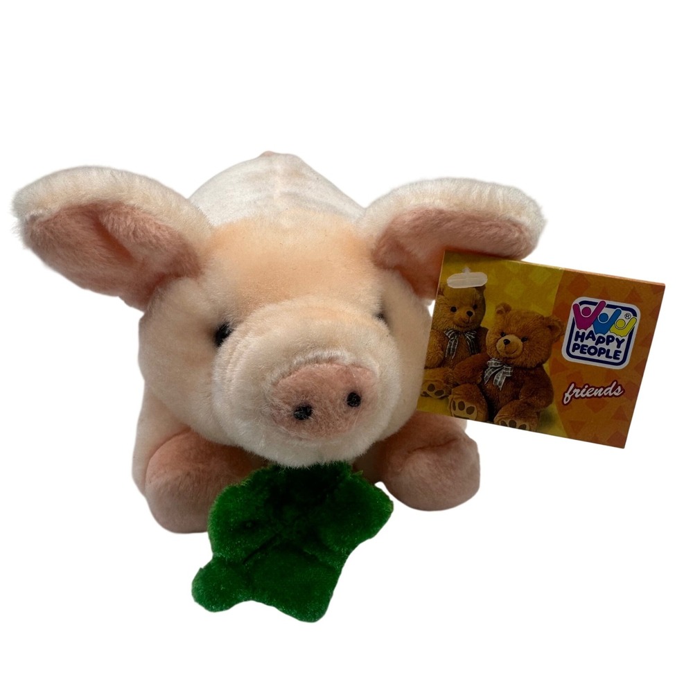 Vintage Happy People Friends Pig Plush Soft Toy Good Luck Clover German NWT RARE